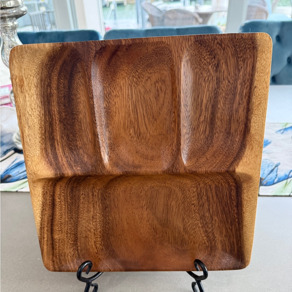 Vintage platter handmade Wood square  with 4 sections made in the Philippines !